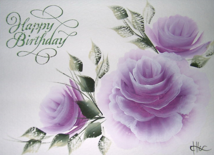 "Happy Birthday" card - Purple Roses